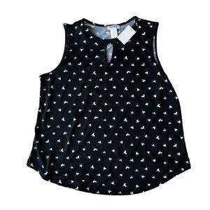StitchWurks Printed Sleeveless Blouse Black / White / Green Women's Large (L)